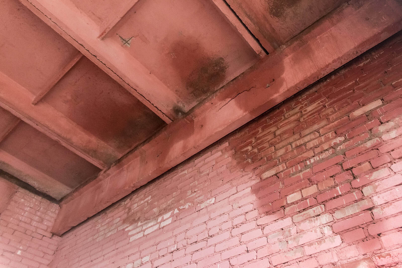 Close-up of historic brick masonry with tuckpointing work on a building wall.