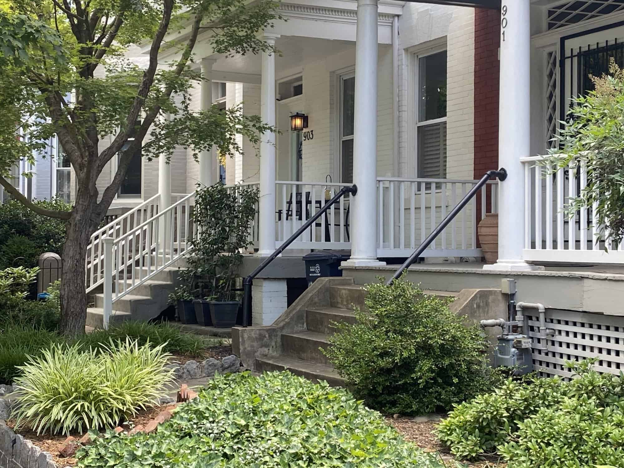 Historic masonry and tuckpointing work on a residential building's facade.