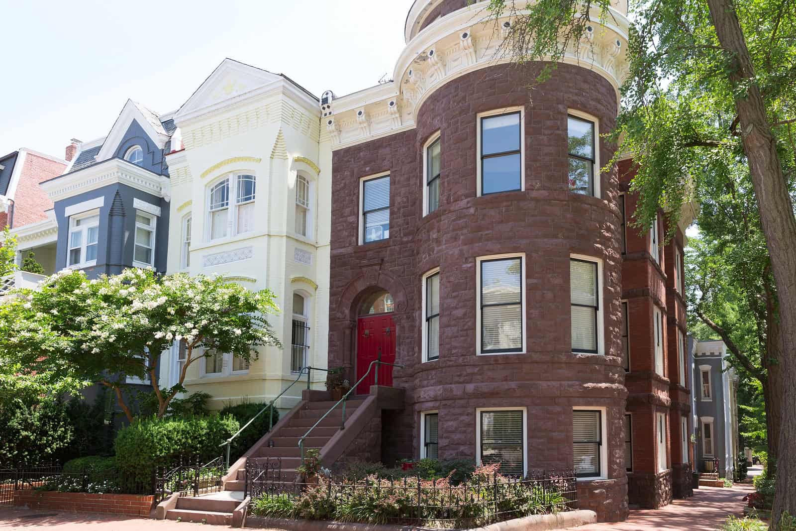 Historic masonry and tuckpointing work on a Victorian-style row house.