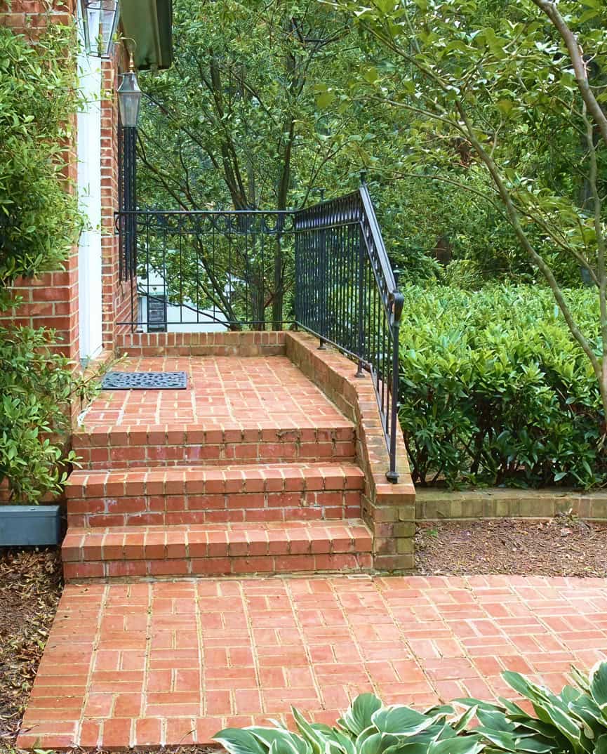 Beautiful brick stairs and walkway with historic masonry details.